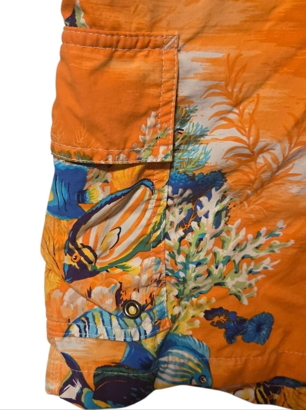Vintage Polo Ralph Lauren Men's Orange Tropical Fish Swim Trunks Large